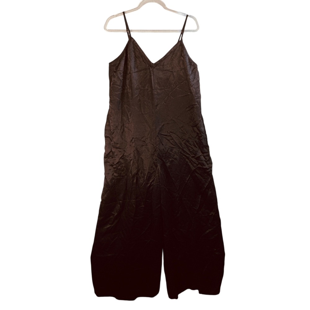Athleta Calm Cool Jumpsuit M Black Cupro Wide‎ Leg Strappy Minimalist Chic Flowy
